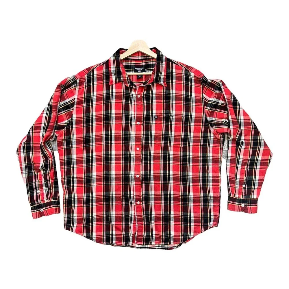 Ralph Lauren Mens Black Label Shirt Red Black Yellow Large Cotton Flannel XL